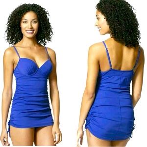 Assets By Spanx One Piece Swimsuit Size XL Pin Up Slimming Shape Blue Beach